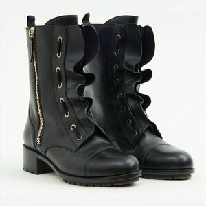 VALENTINO GARAVANI Calfskin Ruffle Combat Boots
